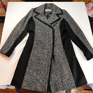 Kristen Blake Black & Gray Wool Blend fully lined Trench Coat with belt size 12